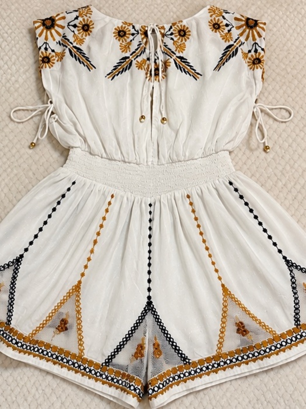 Free People Catalina Embroidered Romper Ivory Boho Size M - Picture 5 of 13